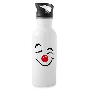 Fröhliches Clown Gesicht Karneval Fasnet Fasching - Trinkflasche mit integriertem Trinkhalm - Weiß - Rechts