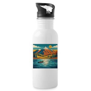 Bergsee-Dämmerung - Trinkflasche mit integriertem Trinkhalm - Weiß - Rechts