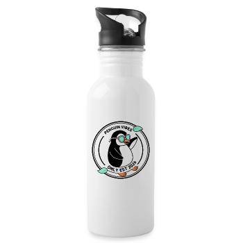 Schwarzer Pinguin in Mint-Brille 2026 - Trinkflasche mit integriertem Trinkhalm - Weiß - Rechts
