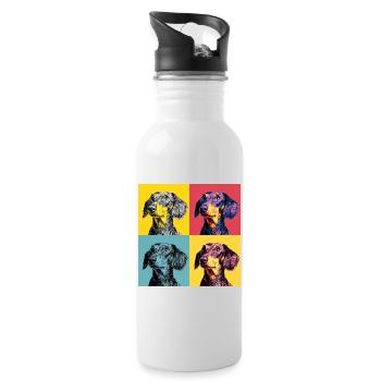 Pop Art Dachshund Quad - Water bottle with straw - white - Right