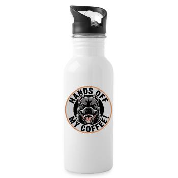 Hands Off My Coffee – Lustiges Kaffee-Shirt - Trinkflasche mit integriertem Trinkhalm - Weiß - Rechts