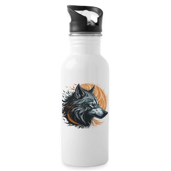 Schwarzer Wolf unter dem goldenen Mond - Trinkflasche mit integriertem Trinkhalm - Weiß - Rechts