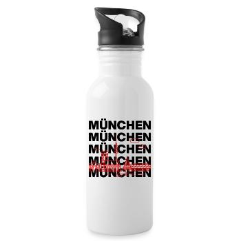 MÜNCHEN SKYLINE, MÜNCHENLIEBE ISARLOVE - Trinkflasche mit integriertem Trinkhalm - Weiß - Rechts
