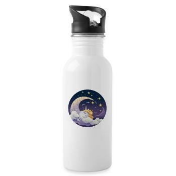 Rêve lunaire de licorne sur les nuages - Gourde avec paille intégrée - blanc - Droite