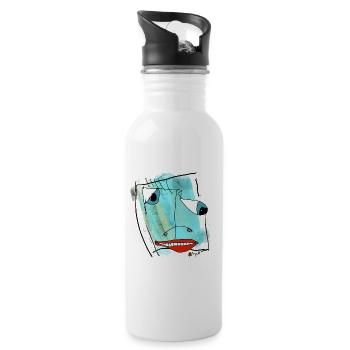 Abstract Face Design Watercolor - Water bottle with straw - white - Right