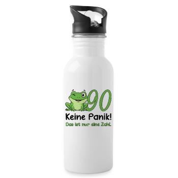 90 Geburtstag Desig – Keine Panik! Lustig Frosch - Trinkflasche mit integriertem Trinkhalm - Weiß - Rechts