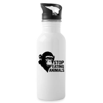Schimpanse Stop Eating Animals - Trinkflasche mit integriertem Trinkhalm - Weiß - Rechts