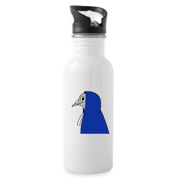 Pigeon in a Hoodie – Urban Minimal Illustration - Water bottle with straw - white - Right