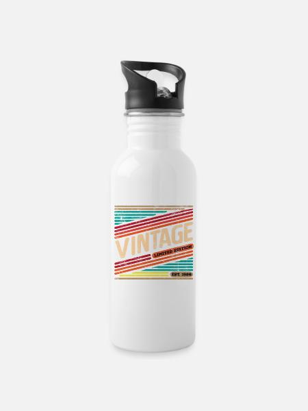 Vintage 1986 - Trinkflasche mit integriertem Trinkhalm - Weiß