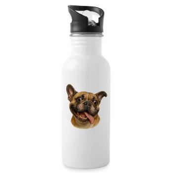 Cheerful dog head with tongue - Water bottle with straw - white - Right