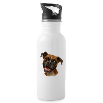Portrait du Boxer Grin Imprimé - Gourde avec paille intégrée - blanc - Droite