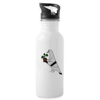 Pigeon with Plant – Minimal urban illustration - Water bottle with straw - white - Right