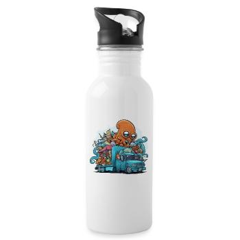 Colorful Octopus Garbage Truck - Water bottle with straw - white - Right