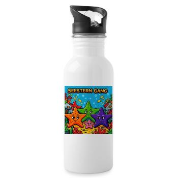 Seestern Gang Unterwasser Sternenfreunde - Trinkflasche mit integriertem Trinkhalm - Weiß - Rechts