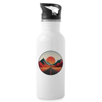 Vintage-Reiselogo – Abenteurer – Retro-Landschaft - Trinkflasche mit integriertem Trinkhalm - Weiß - Rechts