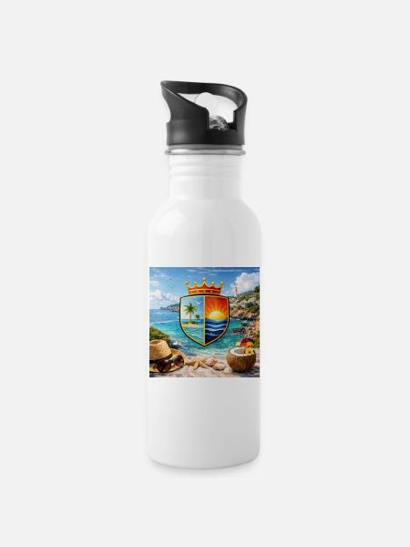 Coastal Coat of Arms Tropical Shield - Water bottle with straw - white