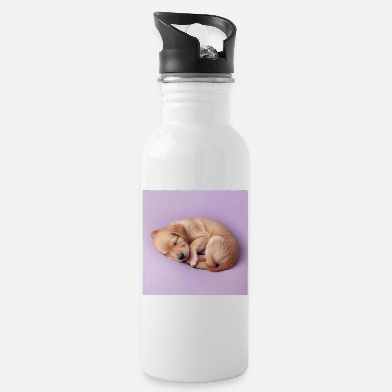 Chiot endormi sur fond lilas - Gourde avec paille intégrée - blanc