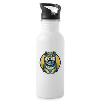 Akita Dog Kawaii Mascot Cartoon Clipart Logo Badge - Water bottle with straw - white - Right