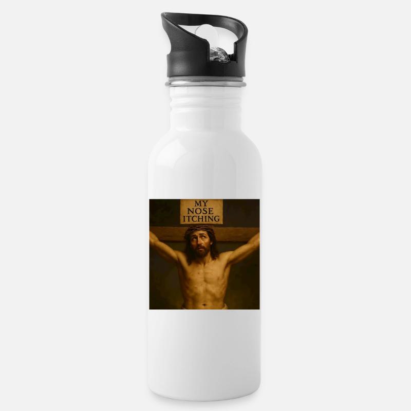 Nasenjucken am Kreuz - Trinkflasche mit integriertem Trinkhalm - Weiß
