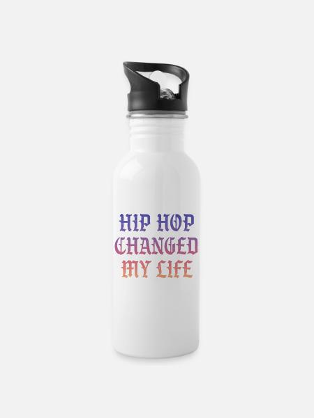 Hip Hop changed my life - Trinkflasche mit integriertem Trinkhalm - Weiß