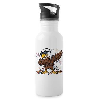Lustiger dabbender Adler zum 4. Juli - Trinkflasche mit integriertem Trinkhalm - Weiß - Rechts