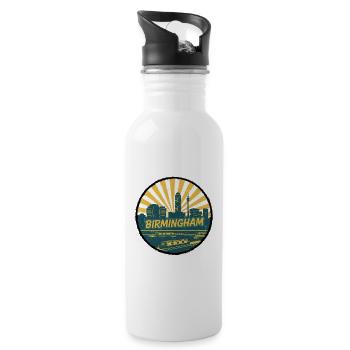 Birmingham City Skyline Canal Vintage Badge - Water bottle with straw - white - Right