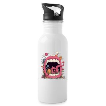 Pinke Mundwelt mit Kreaturen - Trinkflasche mit integriertem Trinkhalm - Weiß - Rechts