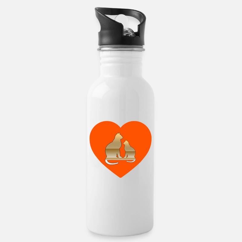 Cat - Water bottle with straw - white