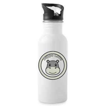 Hippo Love Nilpferd Logo Abzeichen - Trinkflasche mit integriertem Trinkhalm - Weiß - Rechts
