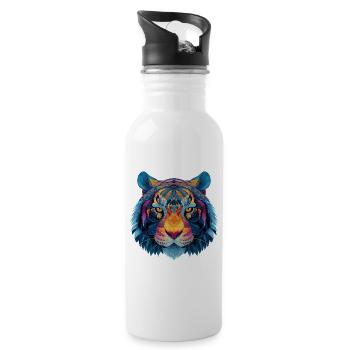 Tiger Head - Water bottle with straw - white - Right