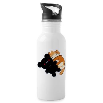 Anime Design Cute Red Cat with Teddy Bear - Water bottle with straw - white - Right