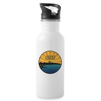 Nice City Skyline Cote d'Azur Retro Badge - Water bottle with straw - white - Right