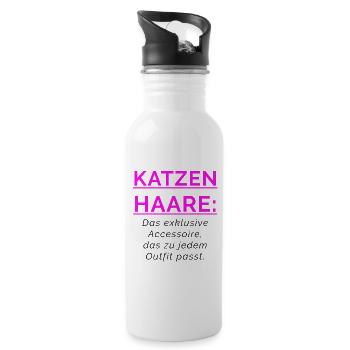 KATZENHAARE - Accessoire das zu jedem Outfit passt - Trinkflasche mit integriertem Trinkhalm - Weiß - Rechts