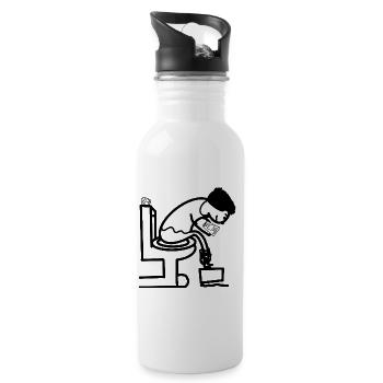 Funny man on toilet toilet humor - Water bottle with straw - white - Right