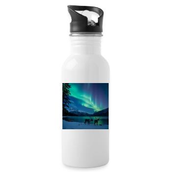 Polarna Zorza nad Lodowym Jeziorem - Water bottle with straw - white - Right