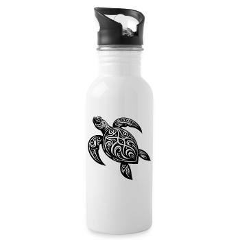 Tribal Turtle Mystical Nature and Geometry - Water bottle with straw - white - Right