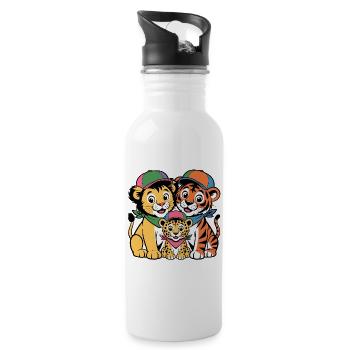Süße Löwe Tiger Leopard Freunde - Trinkflasche mit integriertem Trinkhalm - Weiß - Rechts