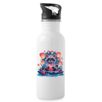 Nacht Waschbär Laternenlimonade - Trinkflasche mit integriertem Trinkhalm - Weiß - Rechts