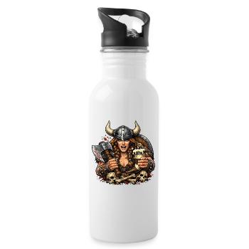 Viking warrior with helmet and beer - Water bottle with straw - white - Right