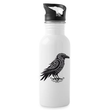 Raven Tribal Black - Water bottle with straw - white - Right
