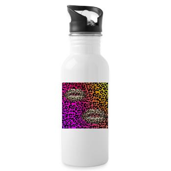Leopardenlippen auf Neongradienten - Trinkflasche mit integriertem Trinkhalm - Weiß - Rechts