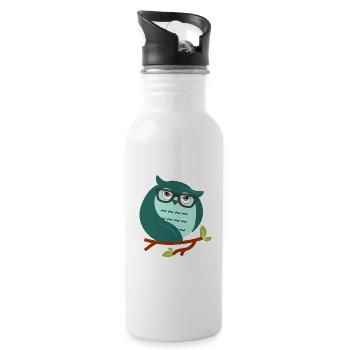 Cartoon-Eule mit schicke Brille - Trinkflasche mit integriertem Trinkhalm - Weiß - Rechts