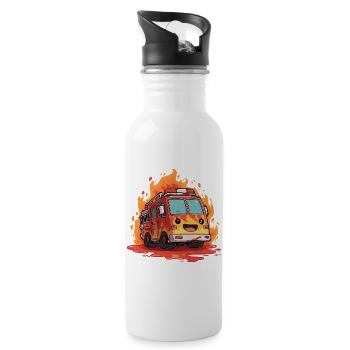 Kawaii Feuerwehrauto Flammen - Trinkflasche mit integriertem Trinkhalm - Weiß - Rechts