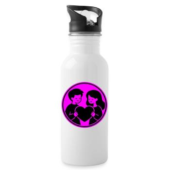 Paar Herz Beziehung - Trinkflasche mit integriertem Trinkhalm - Weiß - Rechts