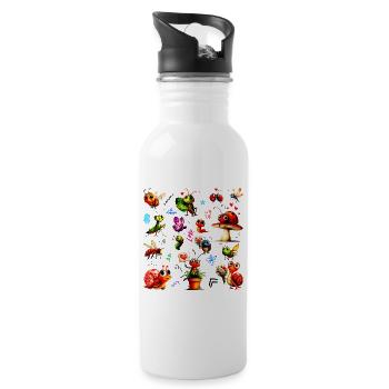 Cute Lovely Bugs - Happy Insects Illustration - Water bottle with straw - white - Right