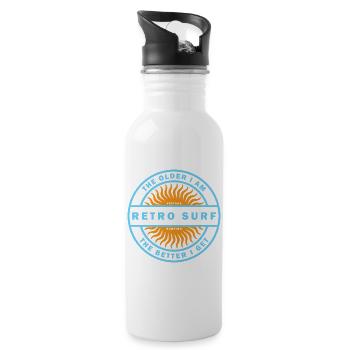 Retro Surf Sunburst Vintage Surfing Logo - Water bottle with straw - white - Right