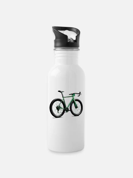 Neon Grün Rennrad Stil Fahrrad - Trinkflasche mit integriertem Trinkhalm - Weiß