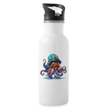 Oktopus Entdecker mit Weltkartenhelm - Trinkflasche mit integriertem Trinkhalm - Weiß - Rechts