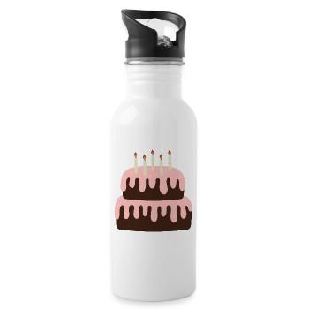 Pastel Pink Cake Birthday Illustration - Water bottle with straw - white - Right