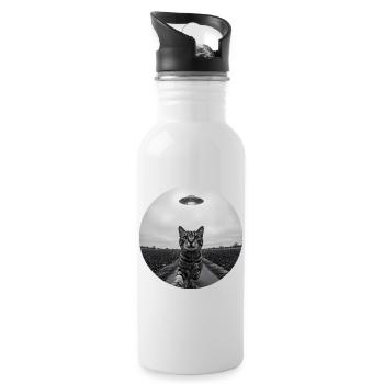 Design drôle d’extraterrestre d’un chat spatial OVNI - Gourde avec paille intégrée - blanc - Droite